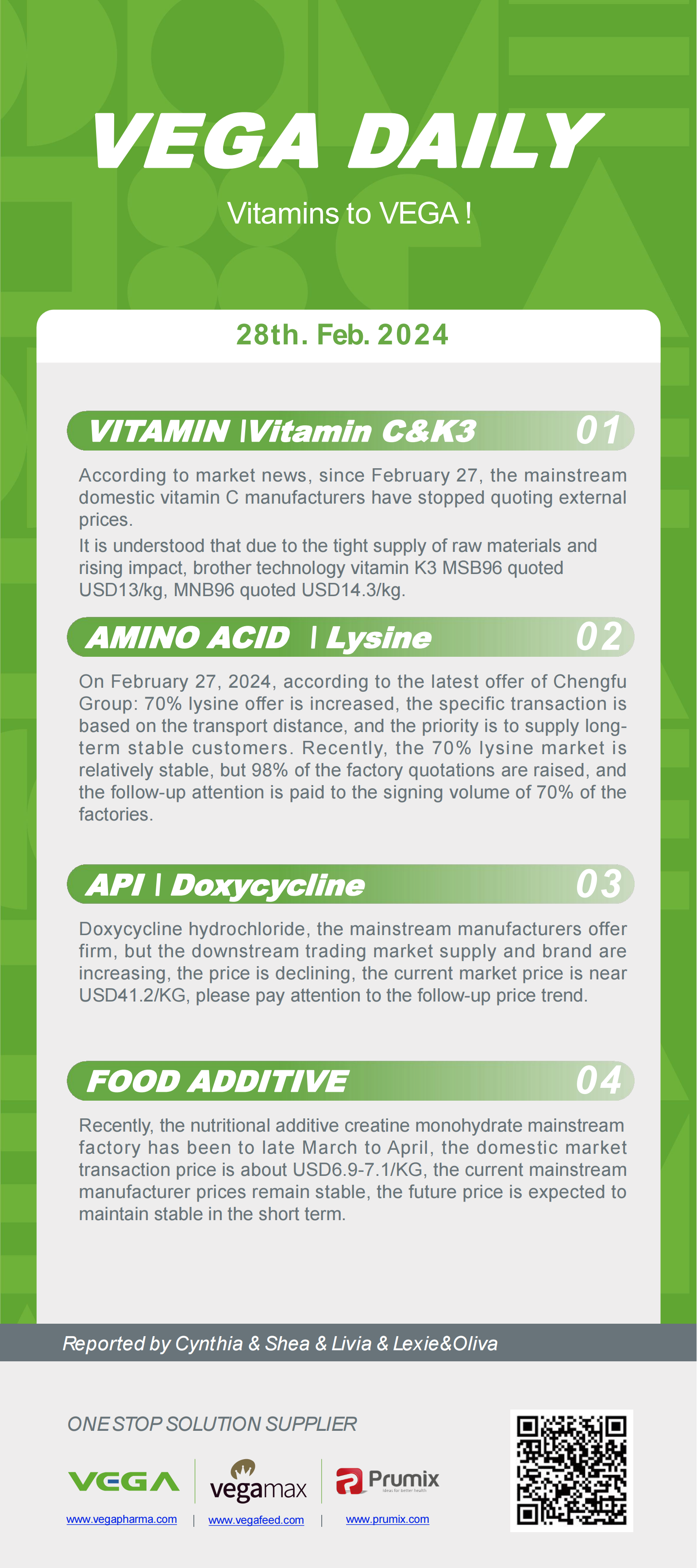Vega Daily Dated on Fab 28th 2024 Vitamin Amino Acid APl Food Additives.png